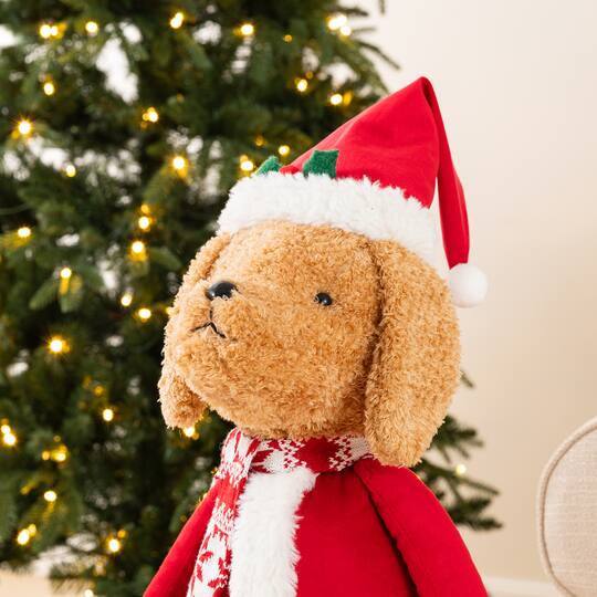 Glitzhome® 17"-33" Telescoping Fabric Christmas Dog Standing Decor